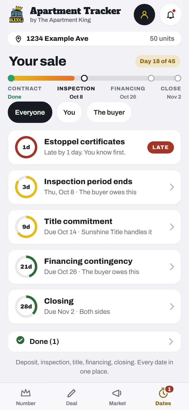 Dates stage on a phone, sample building
