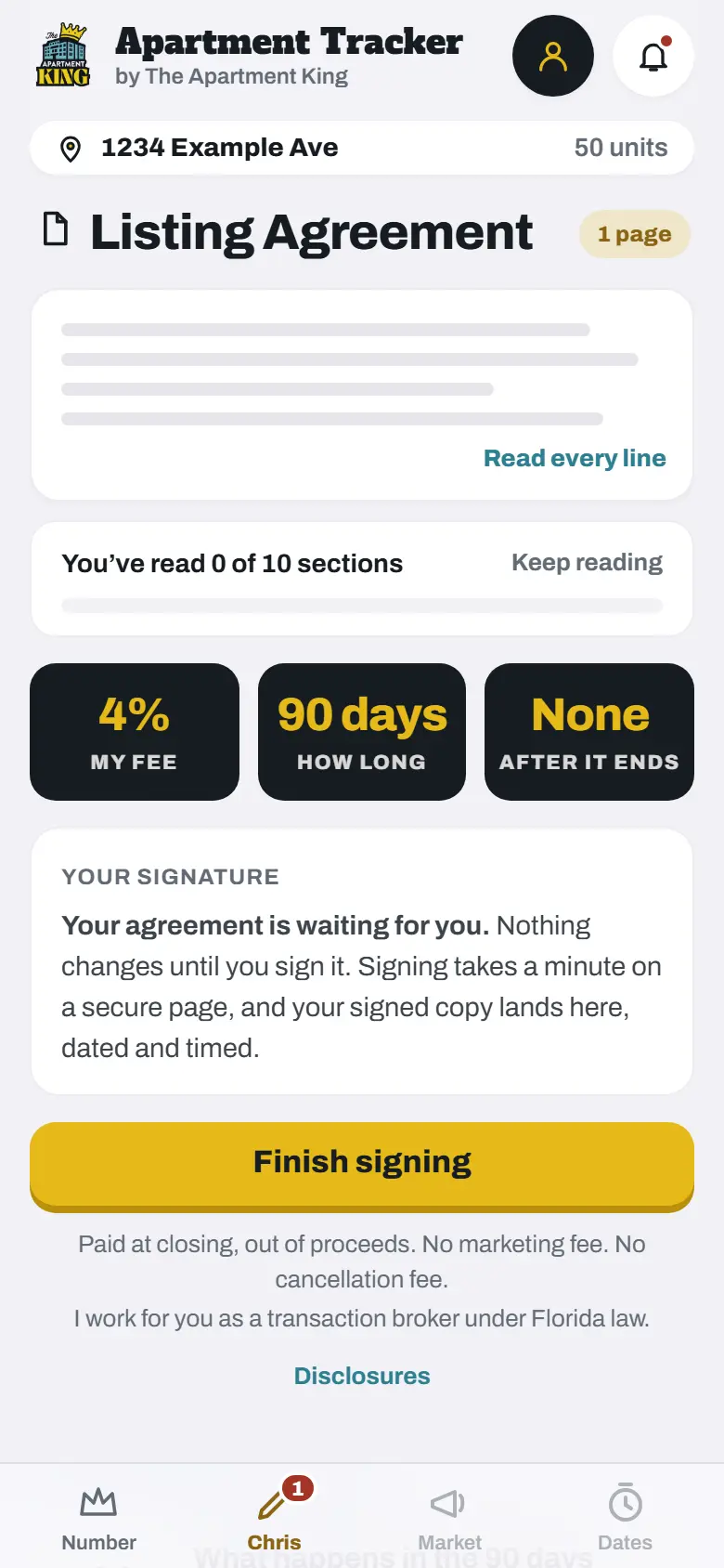 Sign stage on a phone, sample building